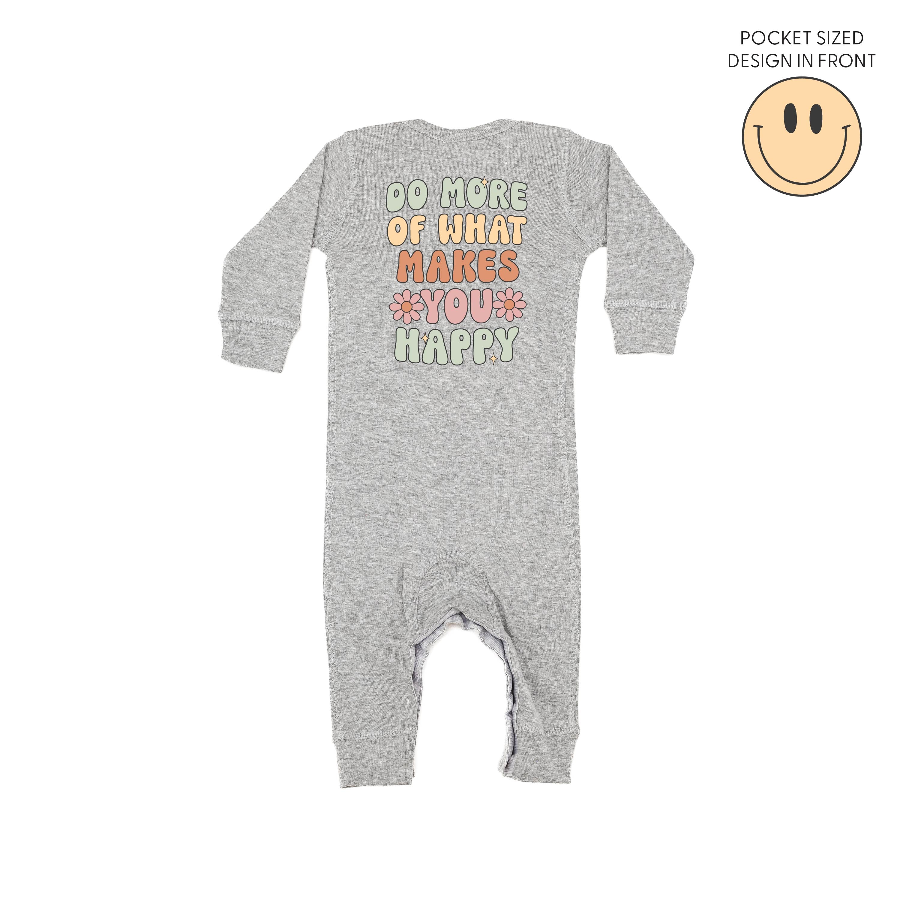 Smiley Pocket on Front w/ Do More Of What Makes You Happy on Back - Baby Sleeper Little Mama Shirt Shop