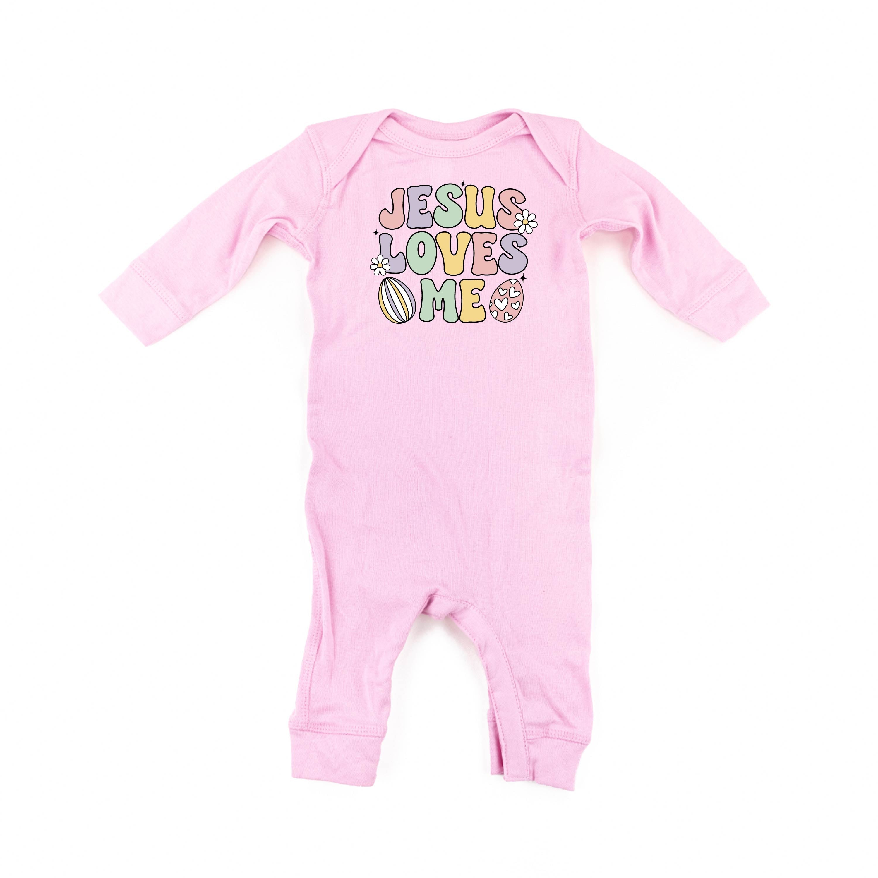 Easter Eggs Jesus Loves Me - Girl Version - Baby Sleeper Little Mama Shirt Shop