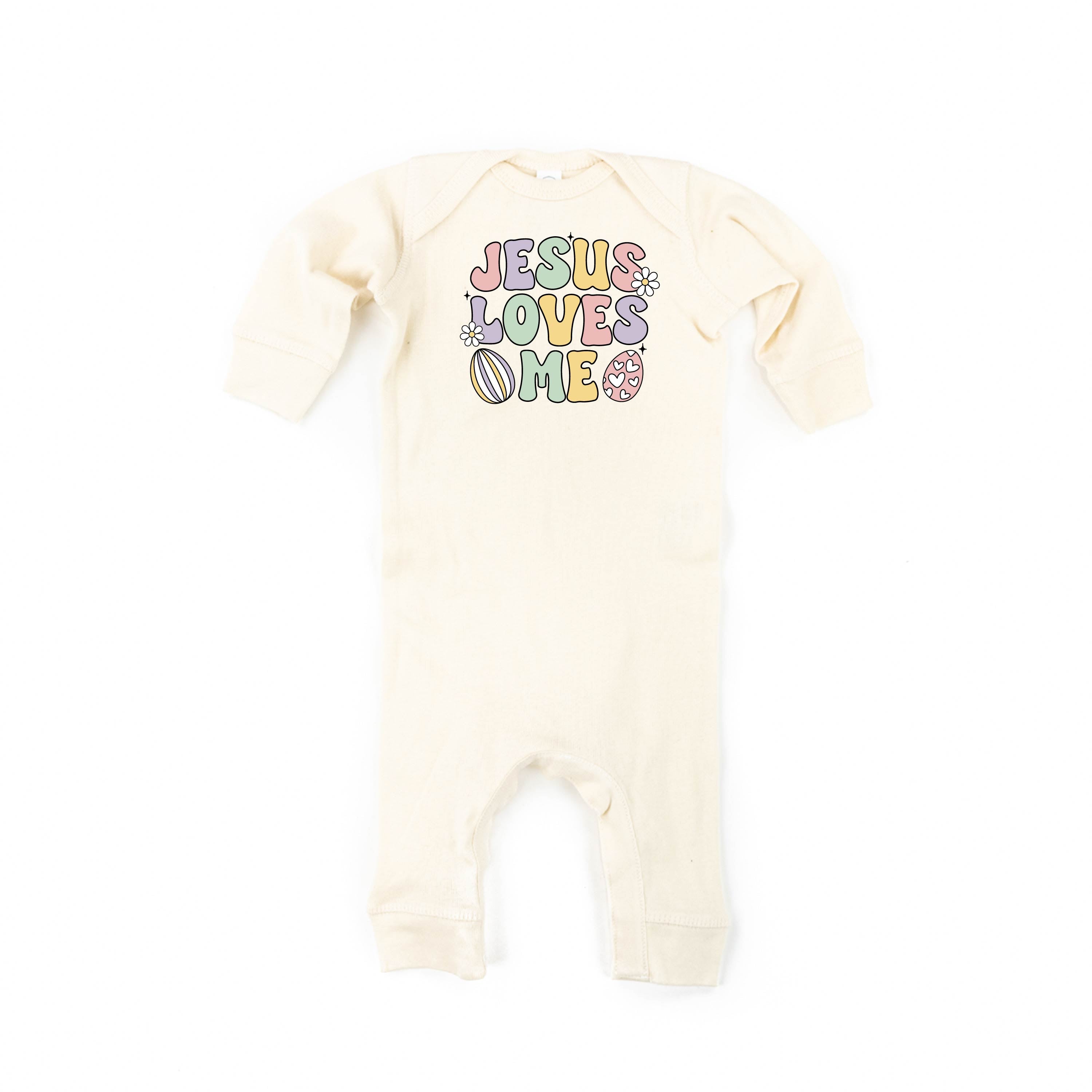 Easter Eggs Jesus Loves Me - Girl Version - Baby Sleeper Little Mama Shirt Shop
