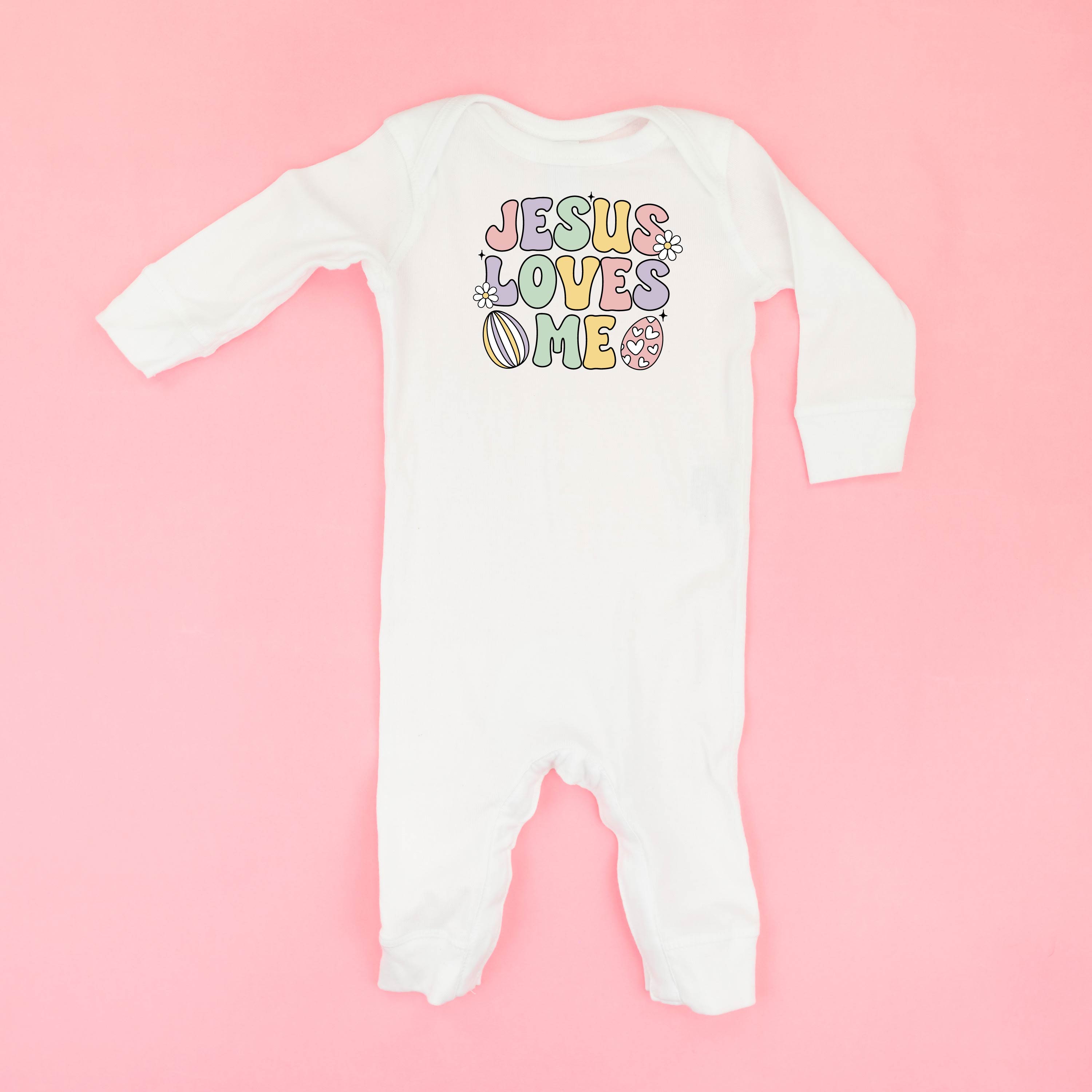Easter Eggs Jesus Loves Me - Girl Version - Baby Sleeper Little Mama Shirt Shop