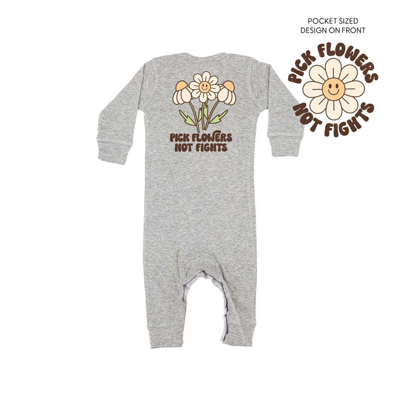 Pick Flowers Not Fights w/pocket on front- One Piece Baby Sleeper