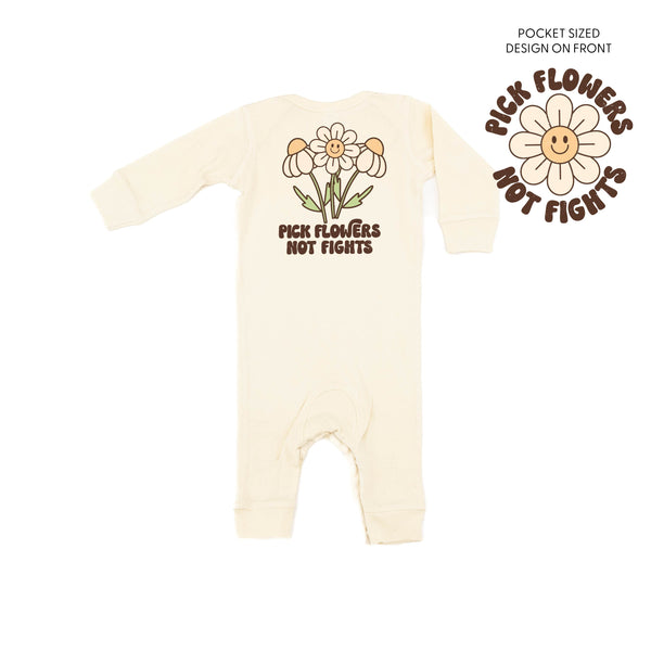 Pick Flowers Not Fights w/pocket on front- One Piece Baby Sleeper