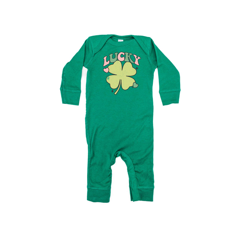 Pink and Green Oversized Lucky Shamrock - One Piece Baby Sleeper