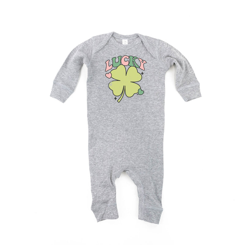 Pink and Green Oversized Lucky Shamrock - One Piece Baby Sleeper