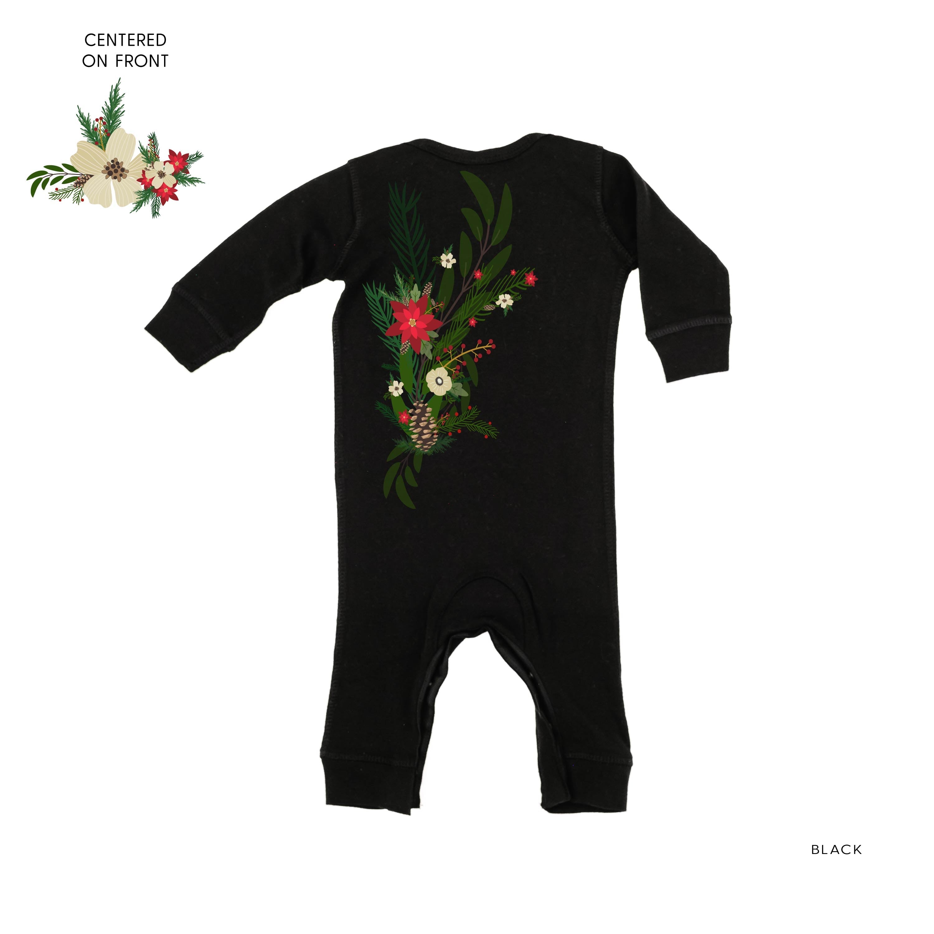 Poinsettia & Winter Flower Cascade (centered & b) - Baby Sleeper Little Mama Shirt Shop