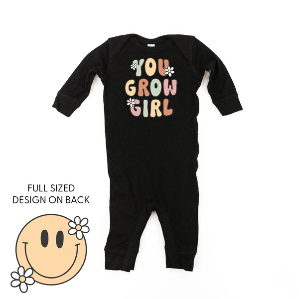 You Grow Girl on Front w/ Smiley and Flowers on Back - One Piece Baby Sleeper