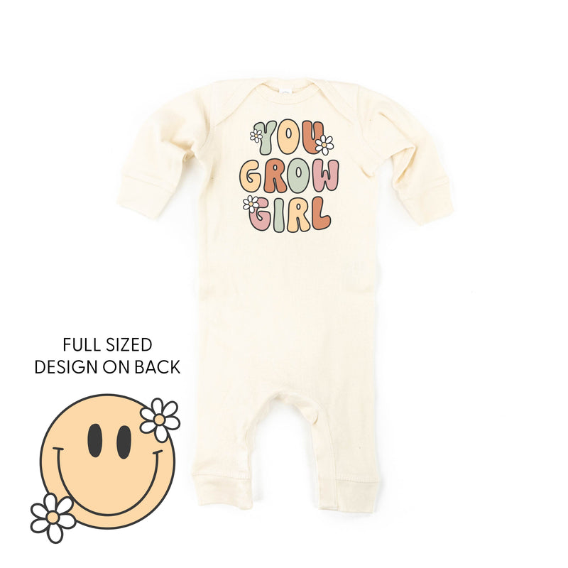 You Grow Girl on Front w/ Smiley and Flowers on Back - One Piece Baby Sleeper