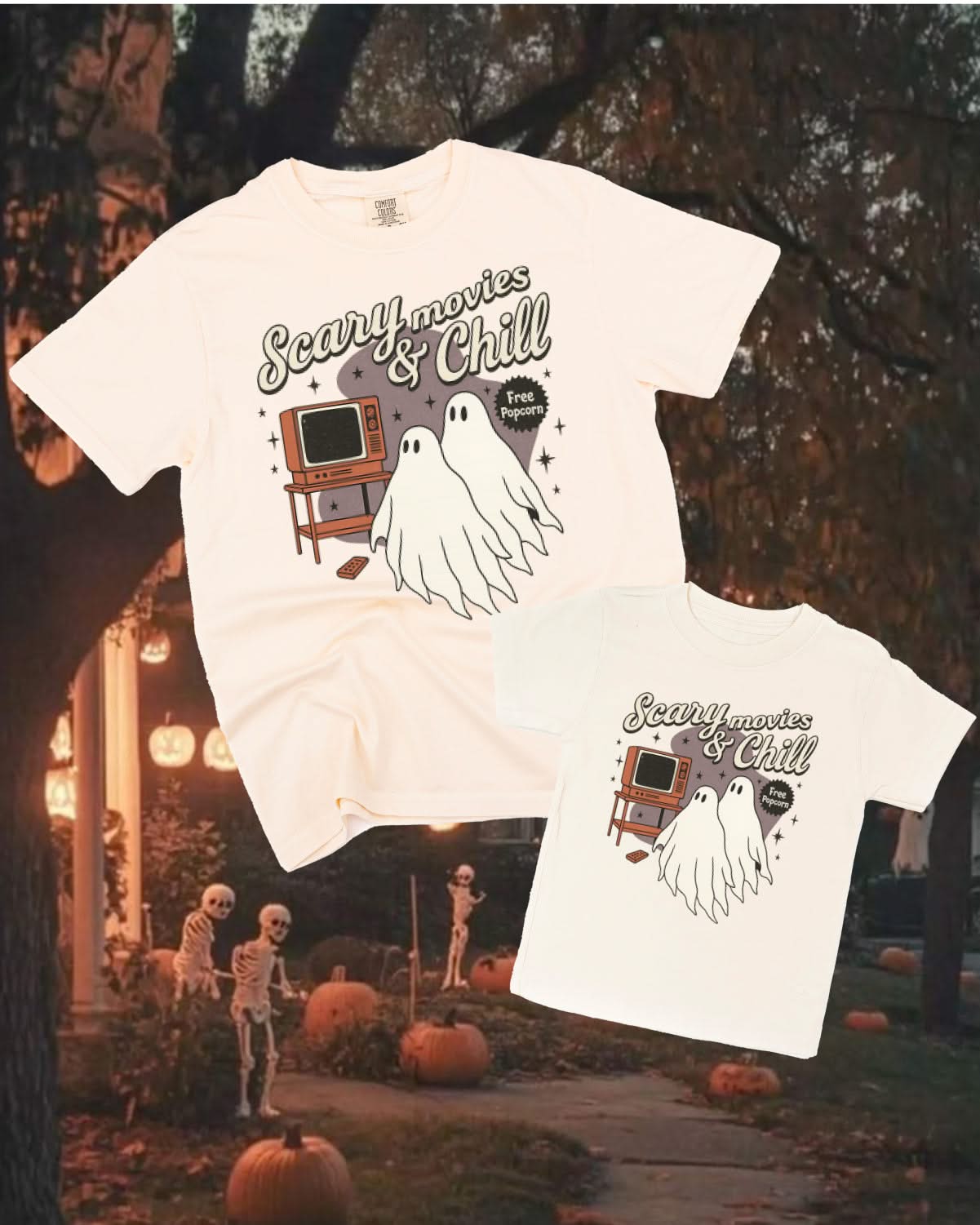 Scary Movies and Chill - Set of 2 Coordinating Tees Little Mama Shirt Shop