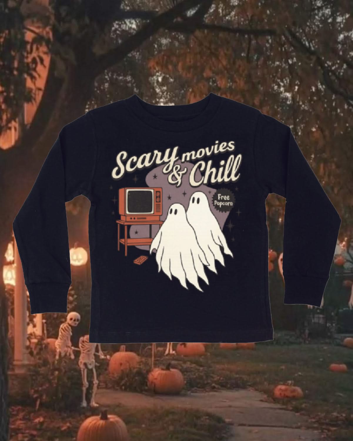 Scary Movies and Chill - Child Long Sleeve Tee Little Mama Shirt Shop