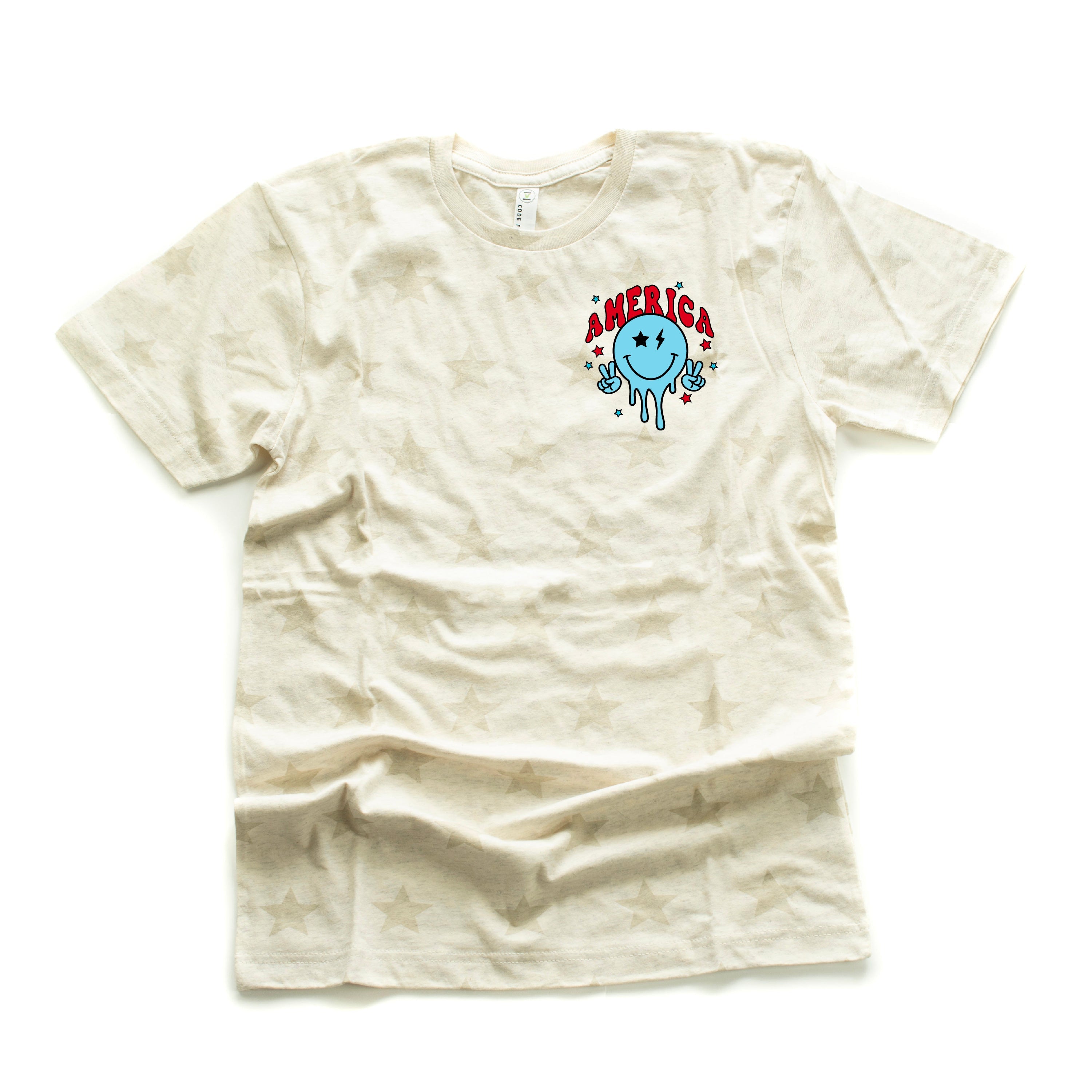 America Peace Smiley - Unisex STAR Tee Little Mama Shirt Shop