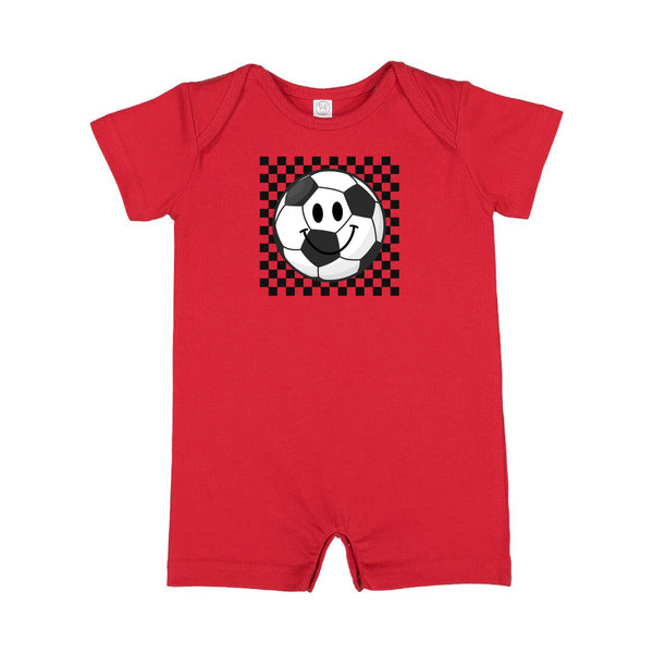 Checkers Smiley - Soccer Ball - Short Sleeve / Shorts - One Piece Baby Romper
