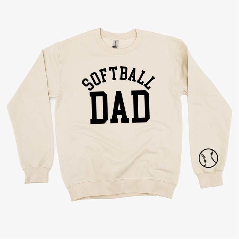 Softball Dad - Baseball Detail on Sleeve - BASIC FLEECE CREWNECK