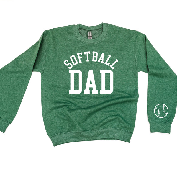 Softball Dad - Baseball Detail on Sleeve - BASIC FLEECE CREWNECK