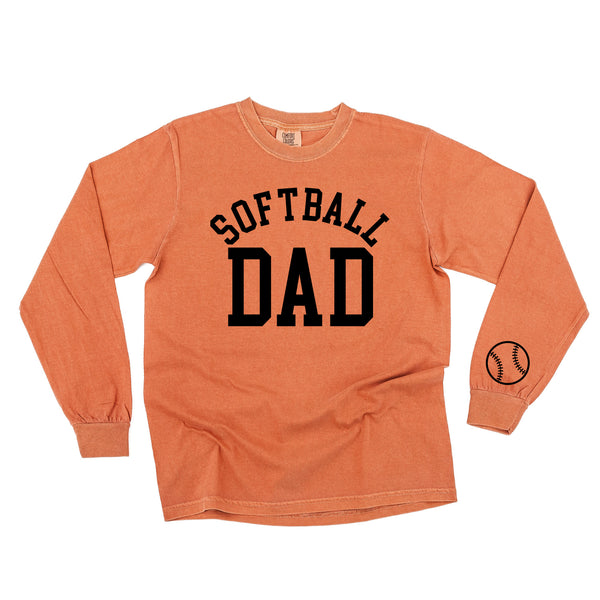 Softball Dad - Baseball Detail on Sleeve - LONG SLEEVE COMFORT COLORS TEE