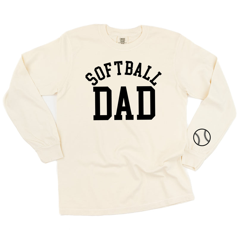 Softball Dad - Baseball Detail on Sleeve - LONG SLEEVE COMFORT COLORS TEE