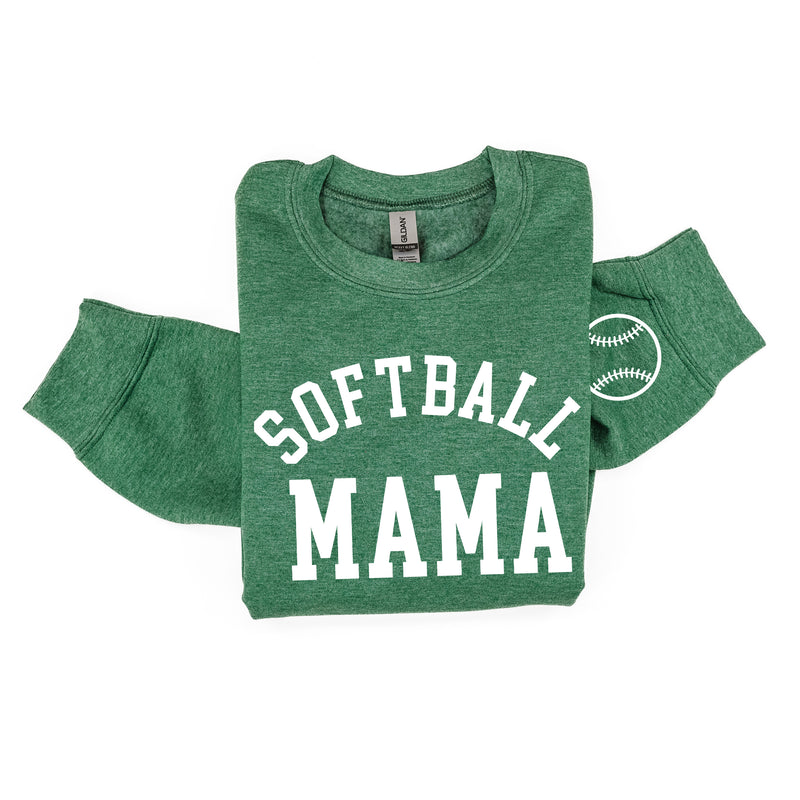 Softball Mama - Baseball Detail on Sleeve - BASIC FLEECE CREWNECK