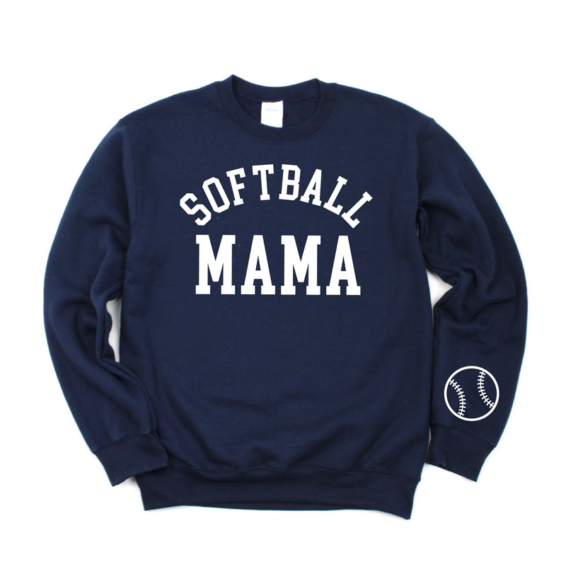 Softball Mama - Baseball Detail on Sleeve - BASIC FLEECE CREWNECK