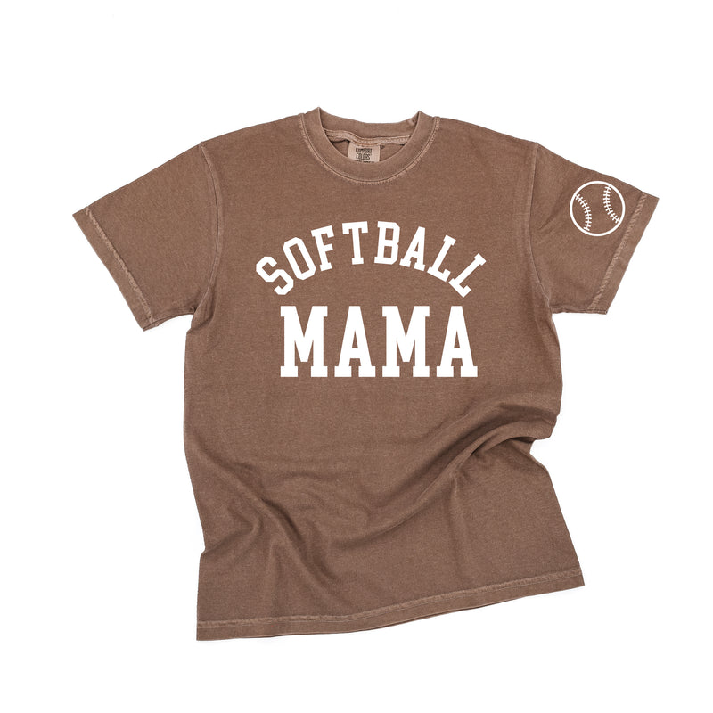 Softball Mama - Baseball Detail on Sleeve - SHORT SLEEVE COMFORT COLORS TEE