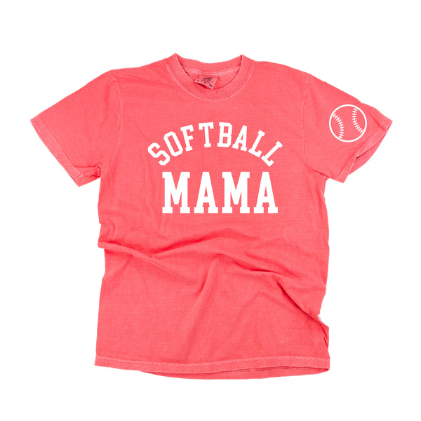 Softball Mama - Baseball Detail on Sleeve - SHORT SLEEVE COMFORT COLORS TEE