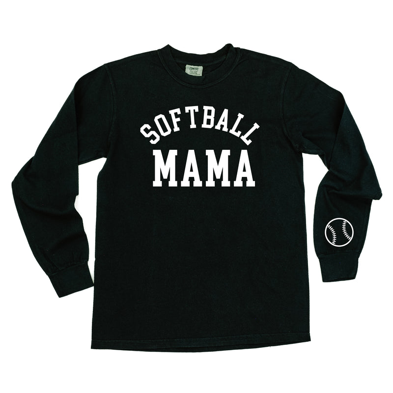 Softball Mama - Baseball Detail on Sleeve - LONG SLEEVE COMFORT COLORS TEE