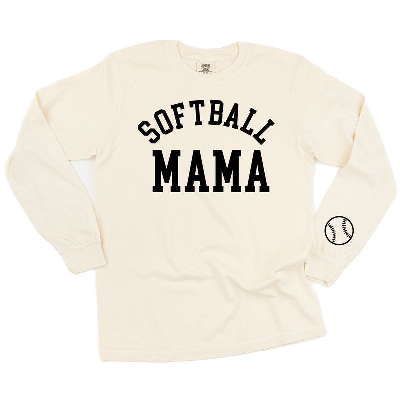 Softball Mama - Baseball Detail on Sleeve - LONG SLEEVE COMFORT COLORS TEE