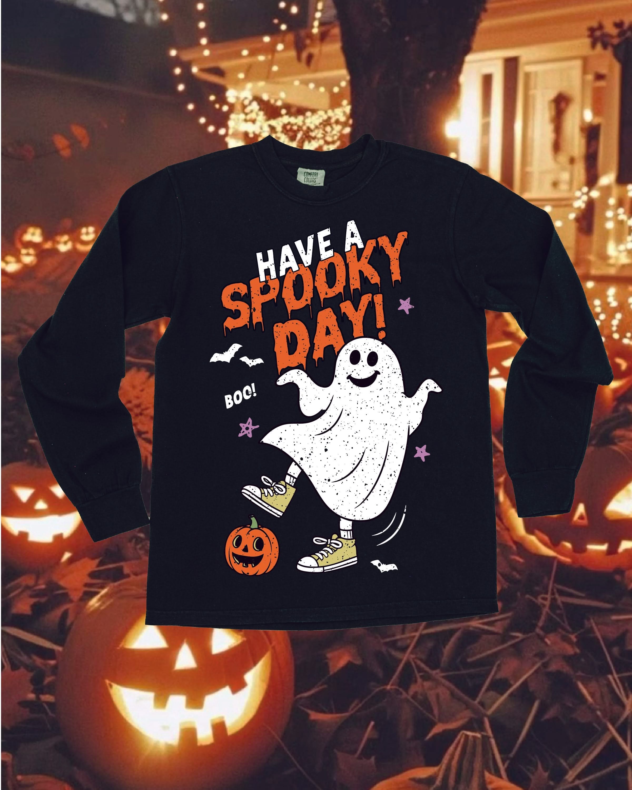 Have A Spooky Day - Black Long Sleeve Comfort Colors Tee Little Mama Shirt Shop