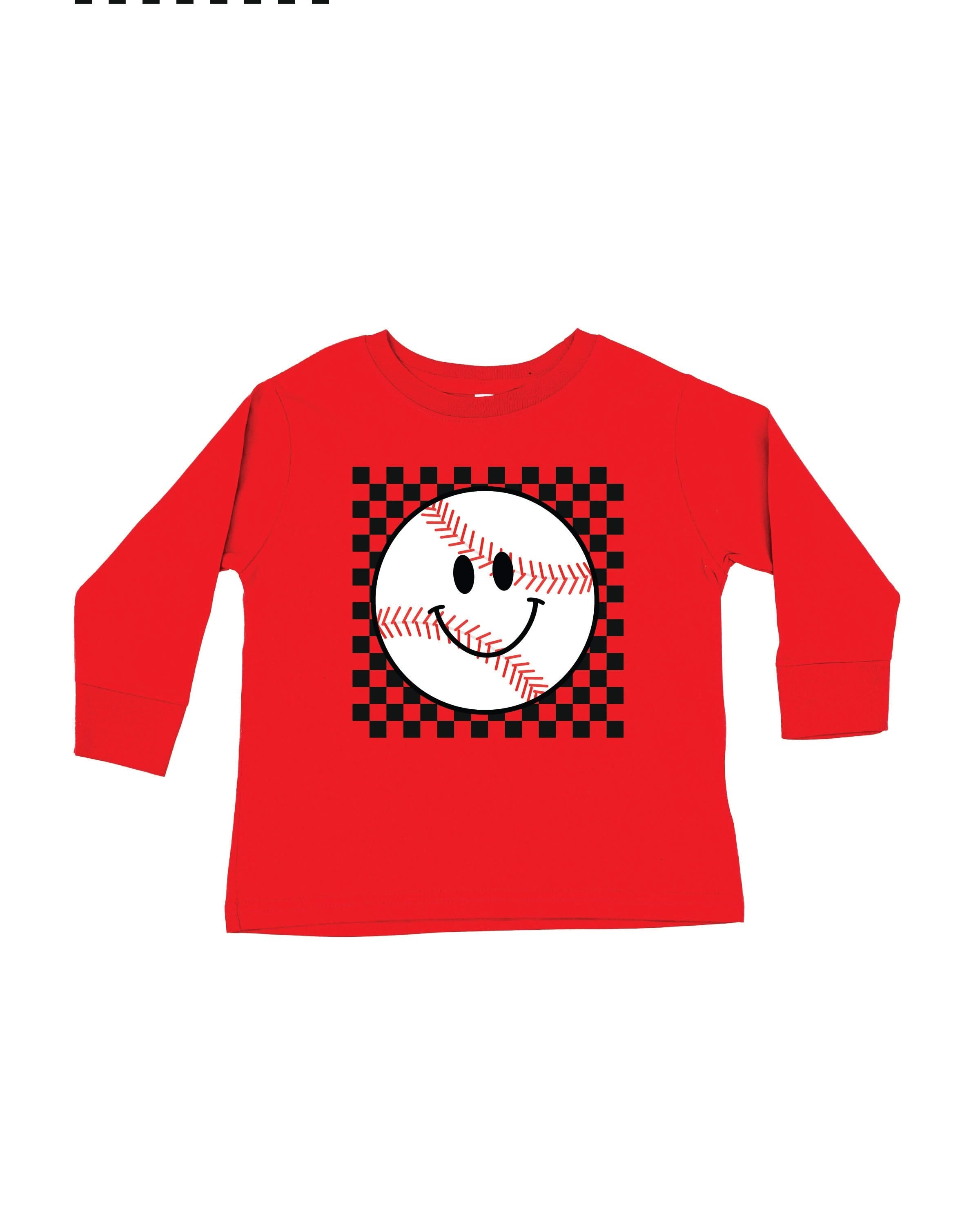 Checkers Smiley - (Choose Your Sports Ball)  - Child Long Sleeve Tee Little Mama Shirt Shop