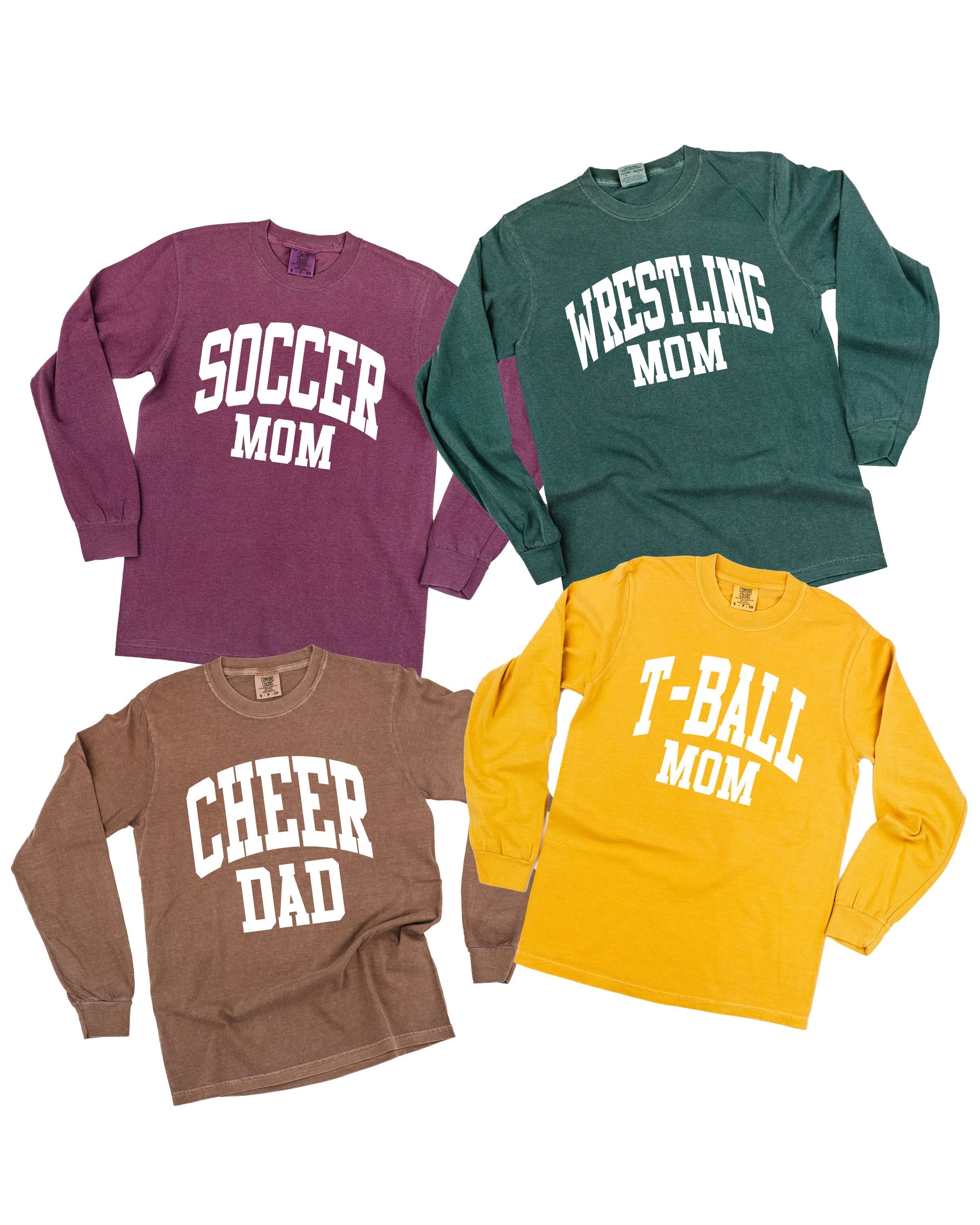 Varsity Style - Sports Moms - (Choose Your Sport) - Long Sleeve Comfort Colors Tee Little Mama Shirt Shop