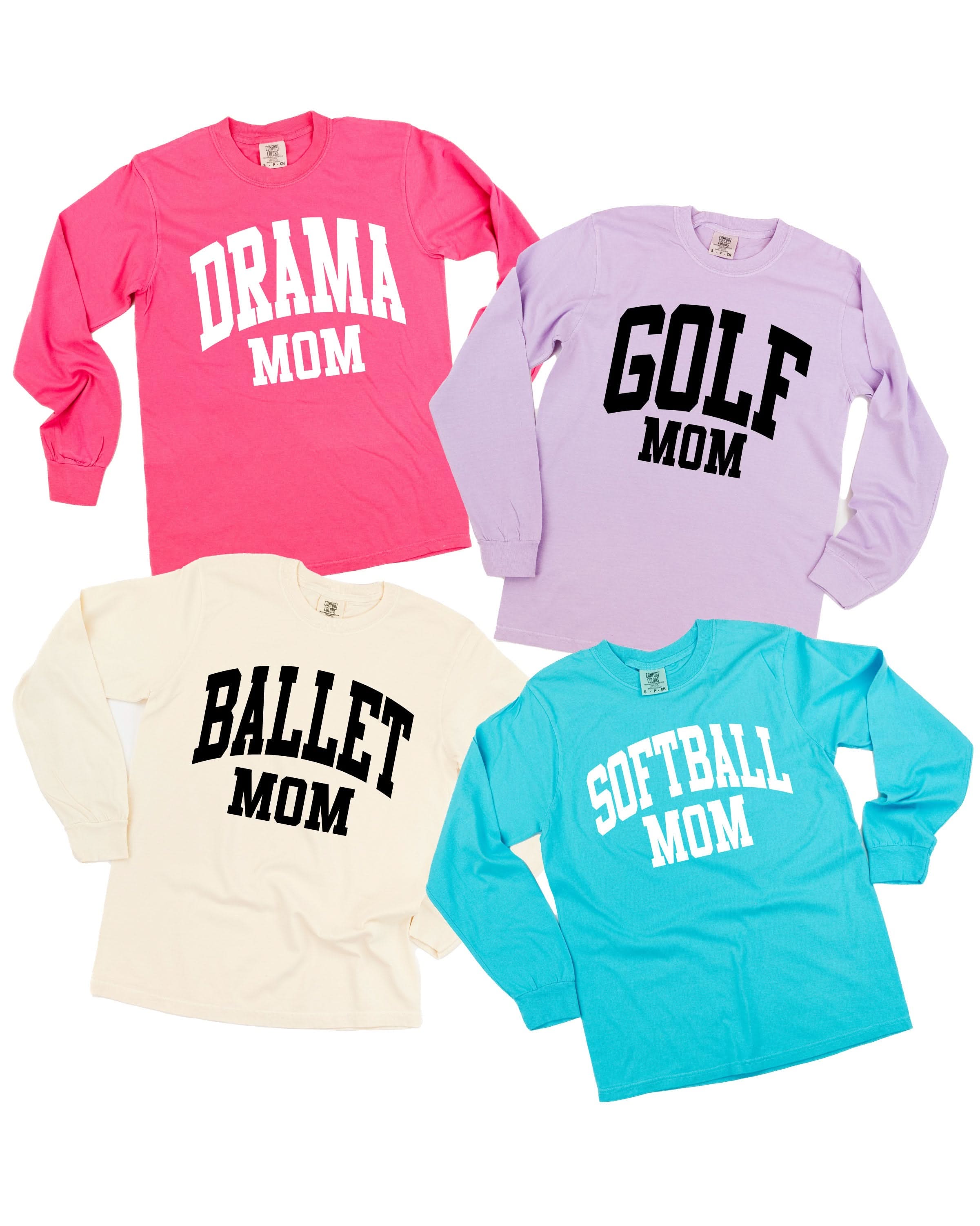 Varsity Style - Sports Moms - (Choose Your Sport) - Long Sleeve Comfort Colors Tee Little Mama Shirt Shop