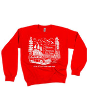 Adult basic fleece in red with St. Nick's Christmas Tree Farm graphic on the front, shown on flat lay – Little Mama Shirt Shop