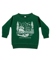 Child sweater in forest with St. Nick's Christmas Tree Farm graphic on the front, shown on flat lay – Little Mama Shirt Shop