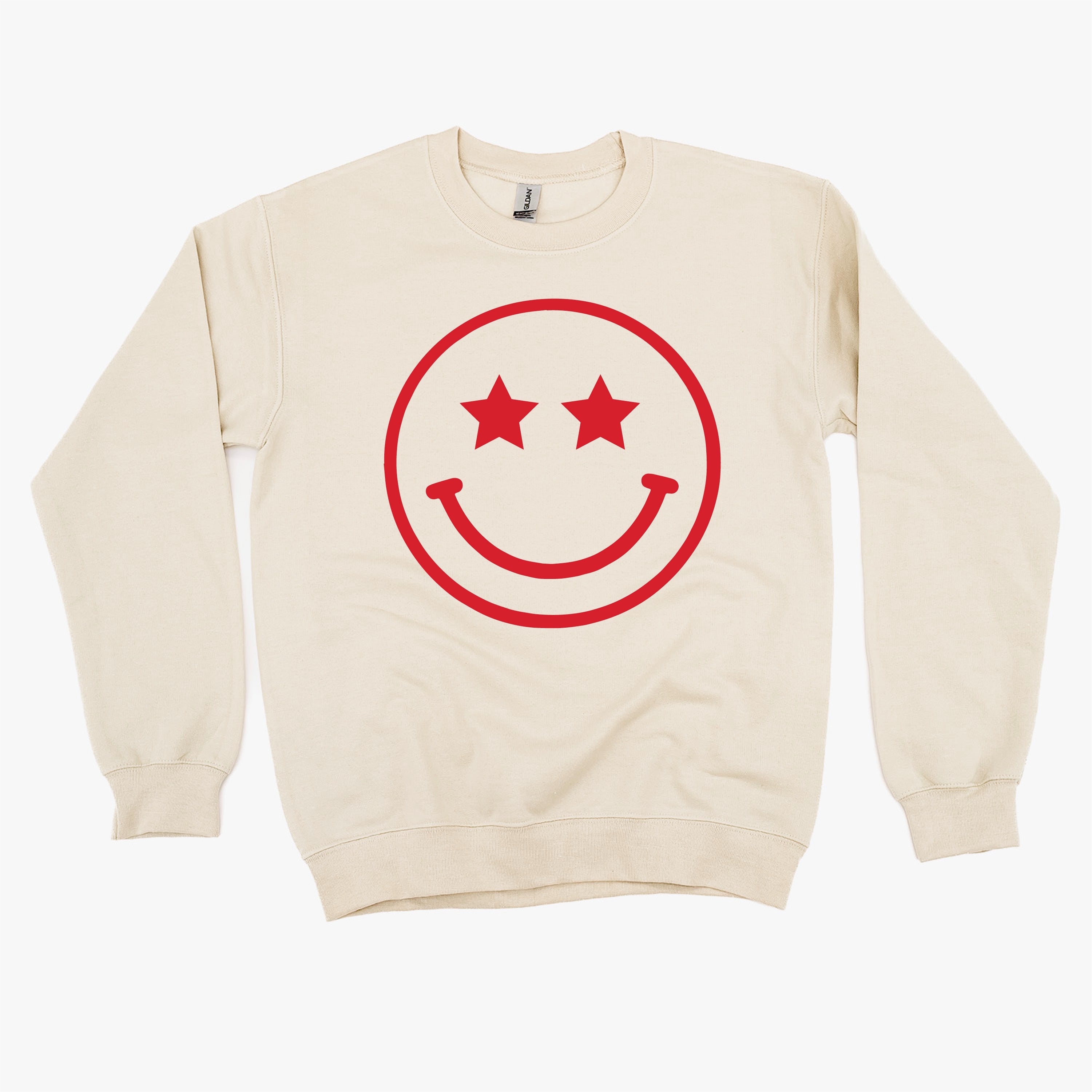 STAR EYES SMILEY FACE - BASIC FLEECE CREWNECK Little Mama Shirt Shop LLC