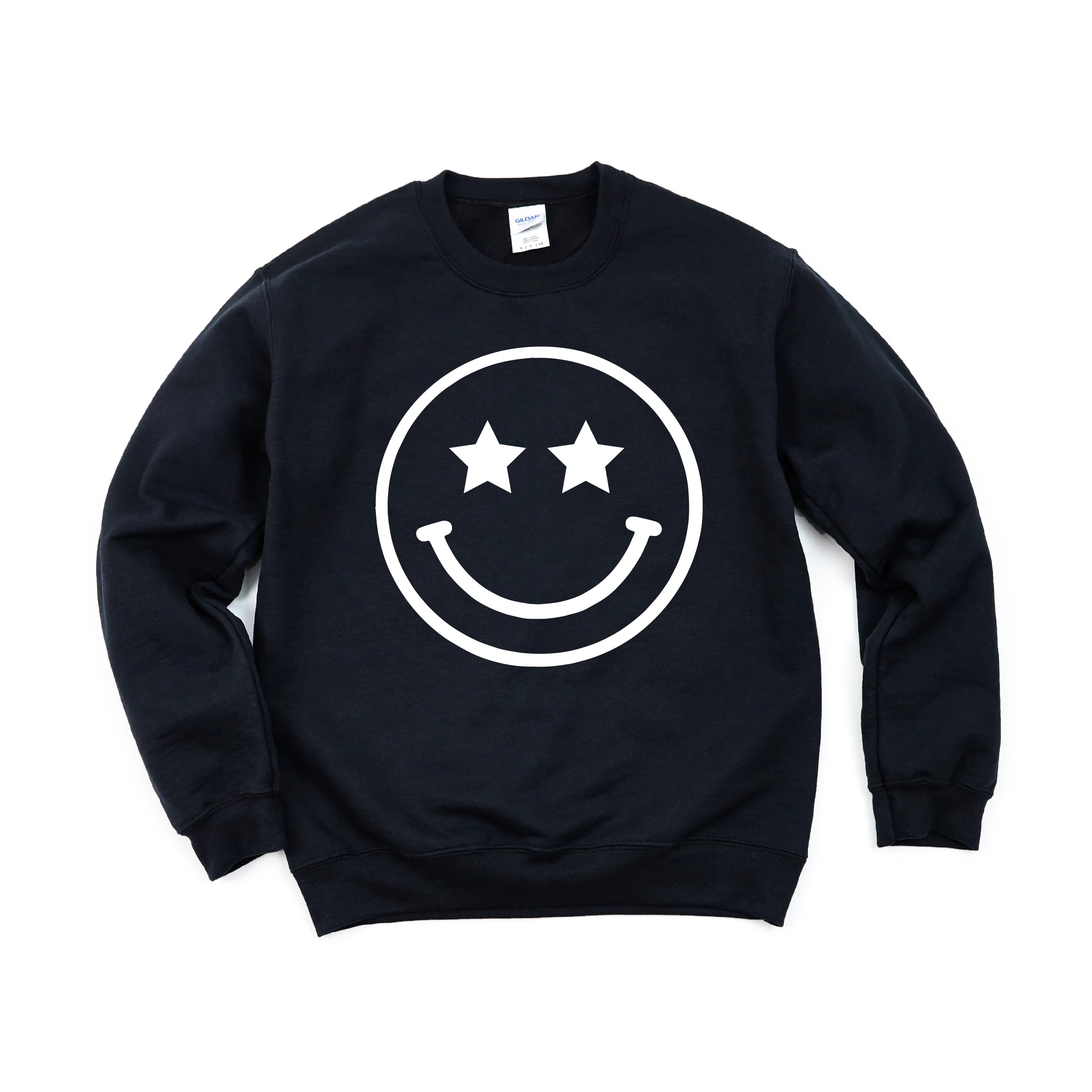 STAR EYES SMILEY FACE - BASIC FLEECE CREWNECK Little Mama Shirt Shop LLC