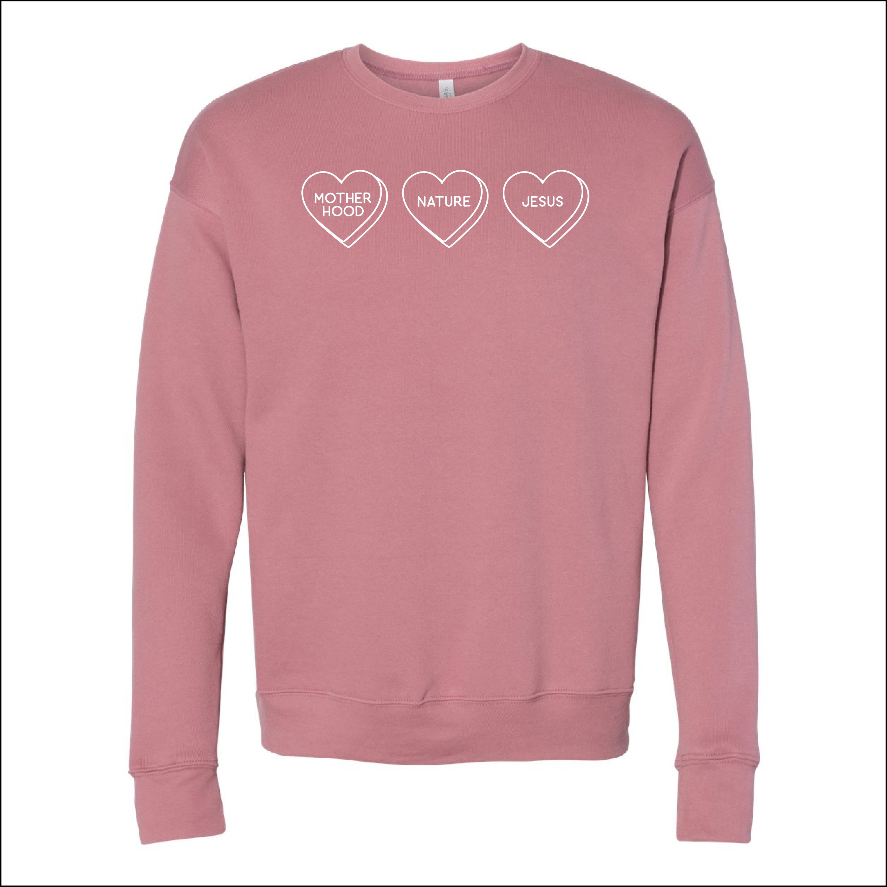 Start a Conversation! - Choose 3 Hearts - Super Soft Fleece Crewneck Little Mama Shirt Shop LLC
