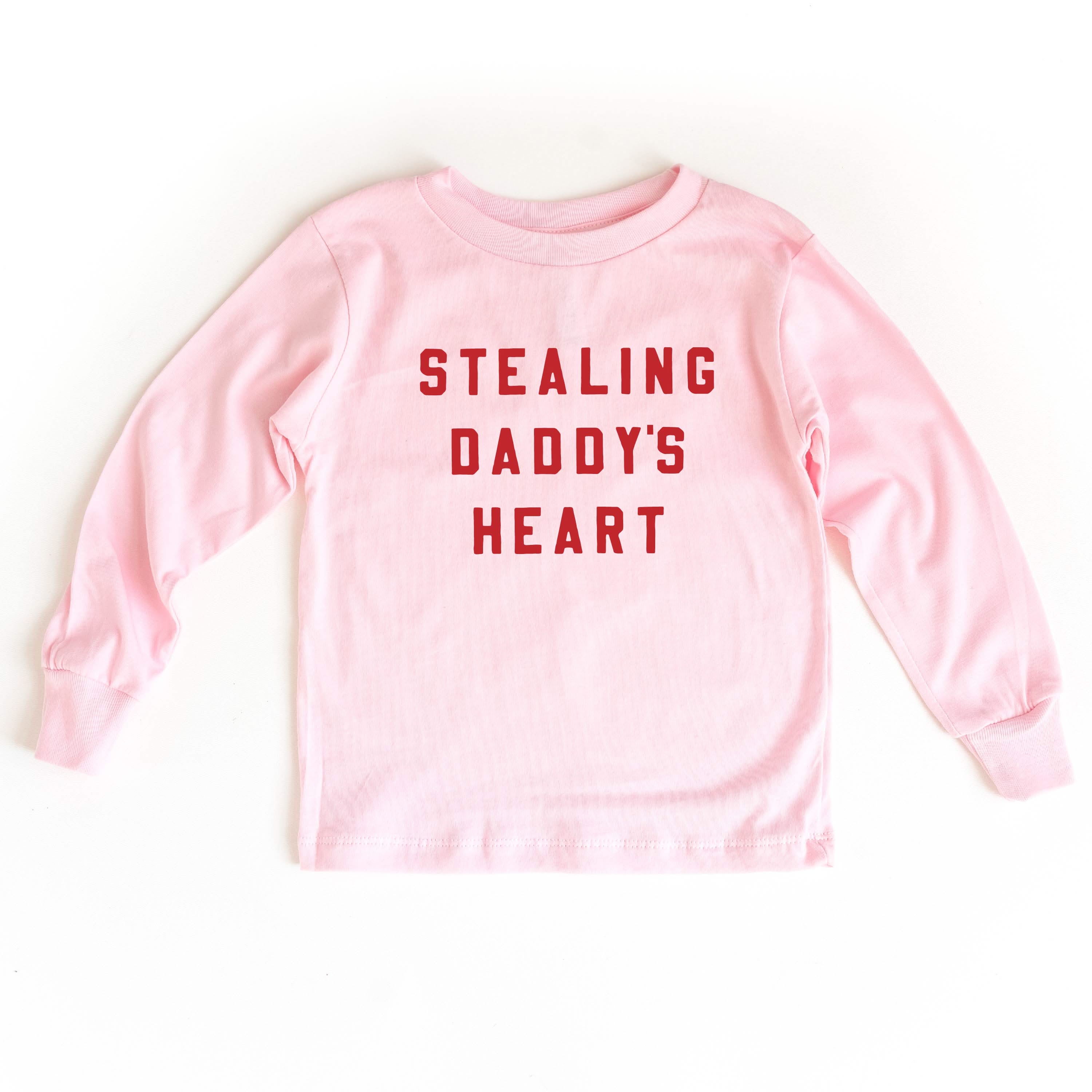 stealing_daddy-s_heart_pink_long_sleeve_kids_tees_little_mama_shirt_shop