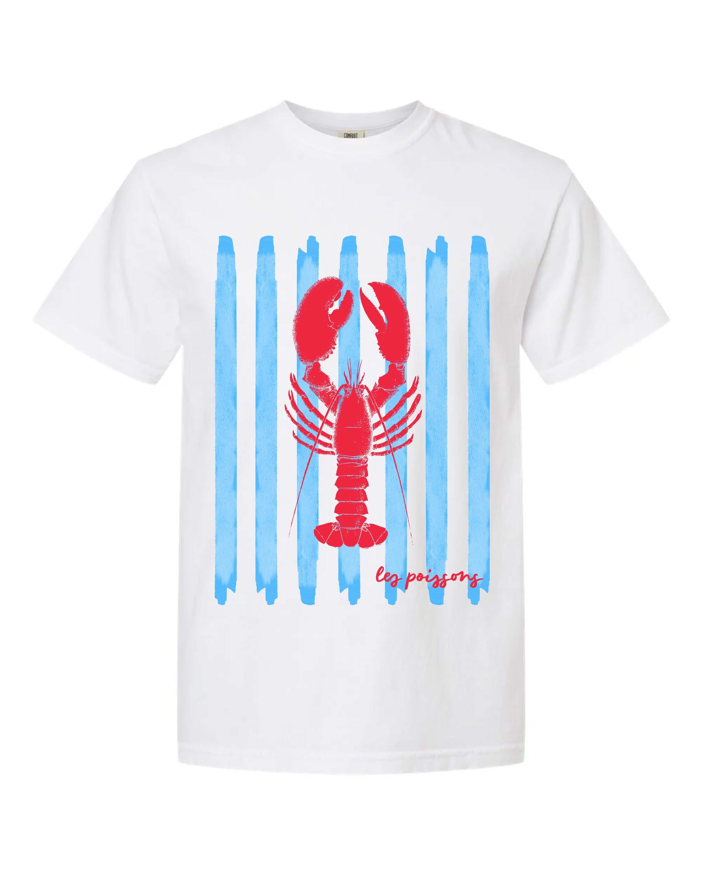 Lobster Les Poissons Stripe Coastal Tee - Adult Comfort Colors | Little Mama Shirt Shop Little Mama Shirt Shop LLC