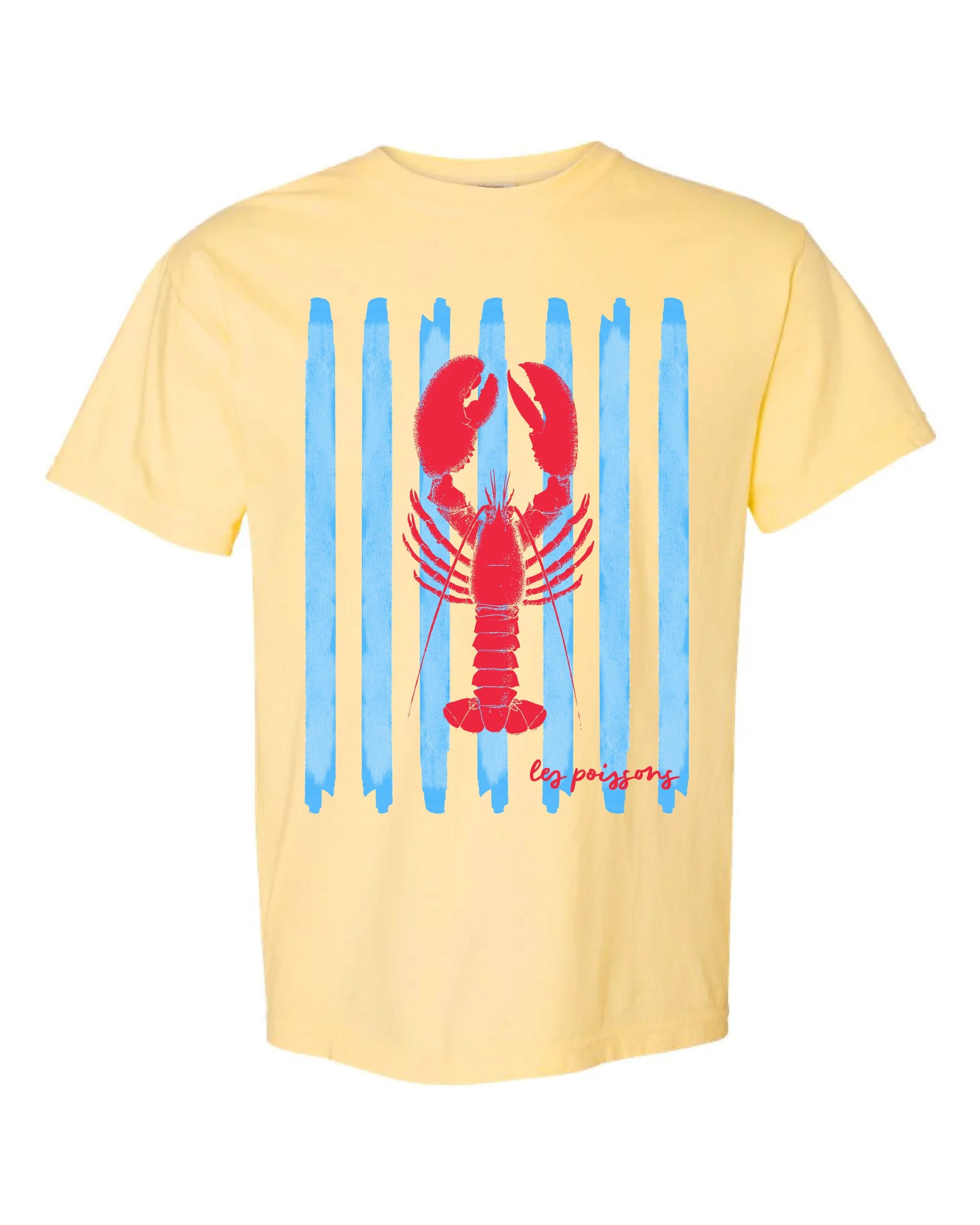 Lobster Les Poissons Stripe Coastal Tee - Adult Comfort Colors | Little Mama Shirt Shop Little Mama Shirt Shop LLC