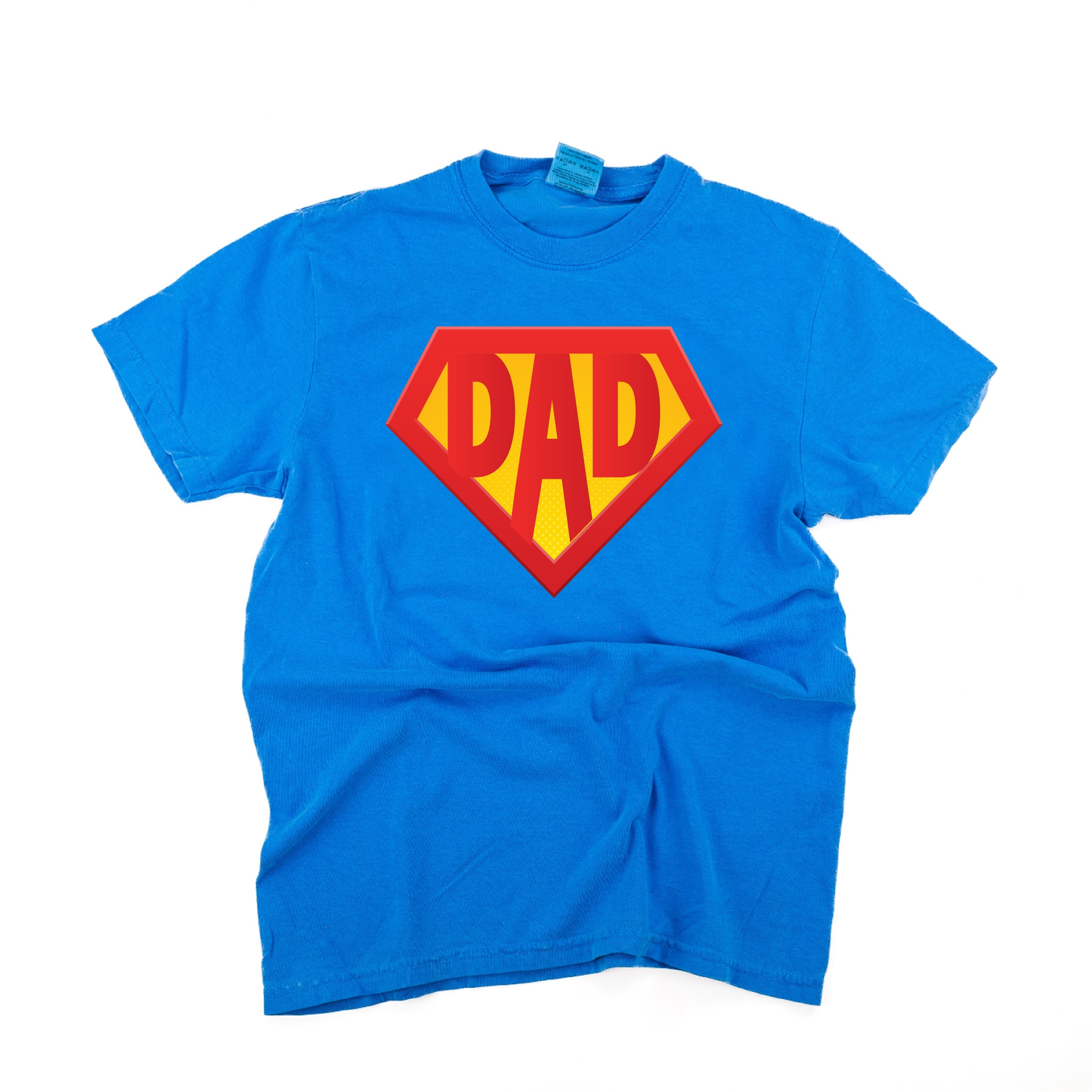 Super Dad - Neon Blue Comfort Colors Tee Little Mama Shirt Shop