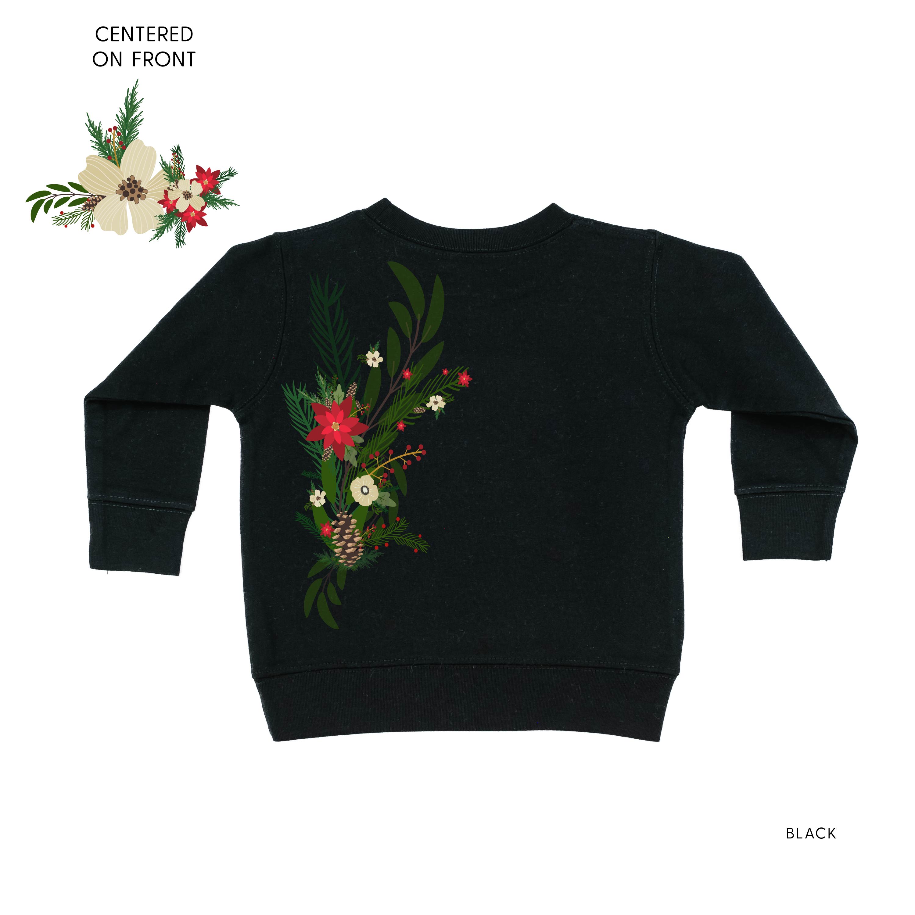 Poinsettia & Winter Flower Cascade (centered & b) - Child Sweater Little Mama Shirt Shop