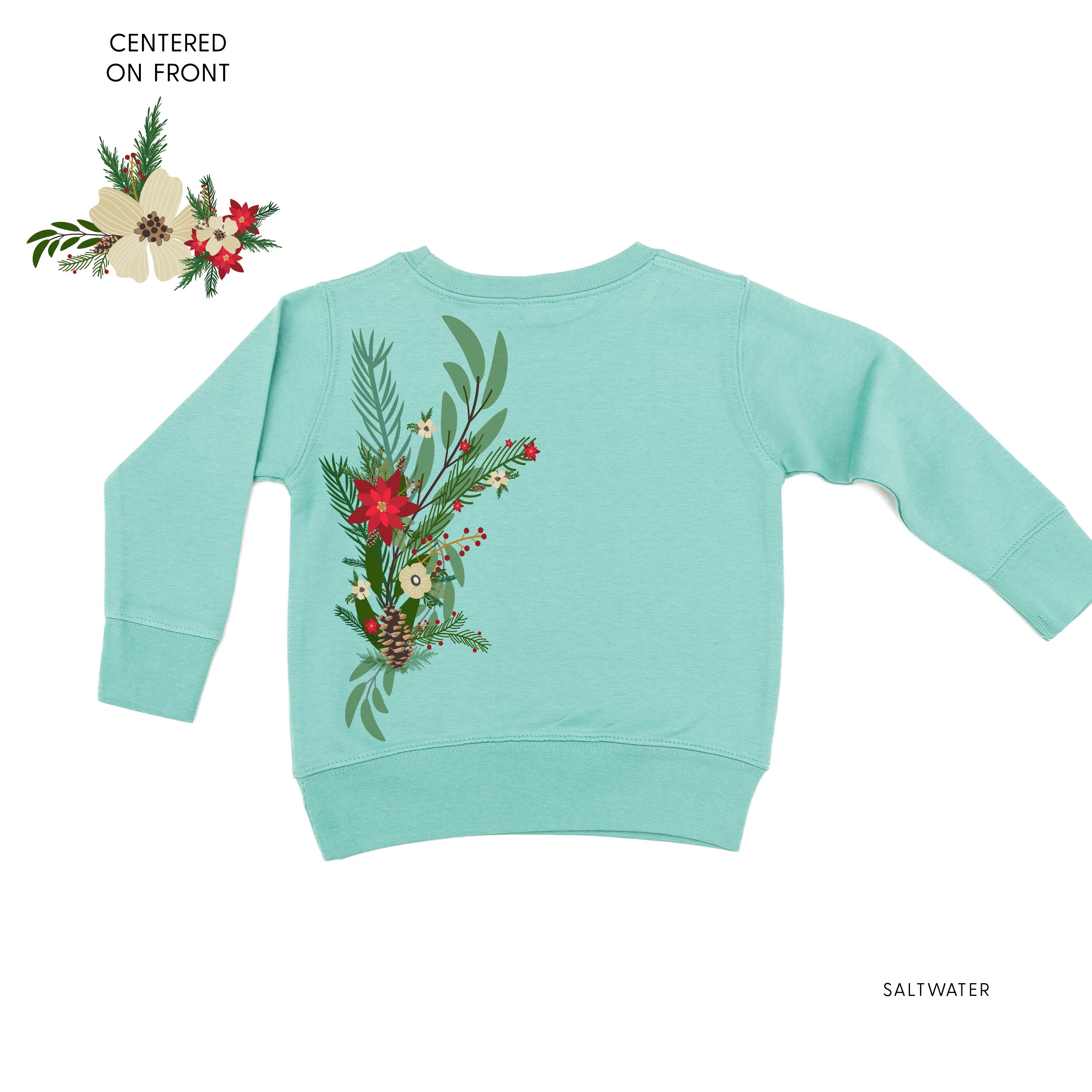 Poinsettia & Winter Flower Cascade (centered & b) - Child Sweater Little Mama Shirt Shop