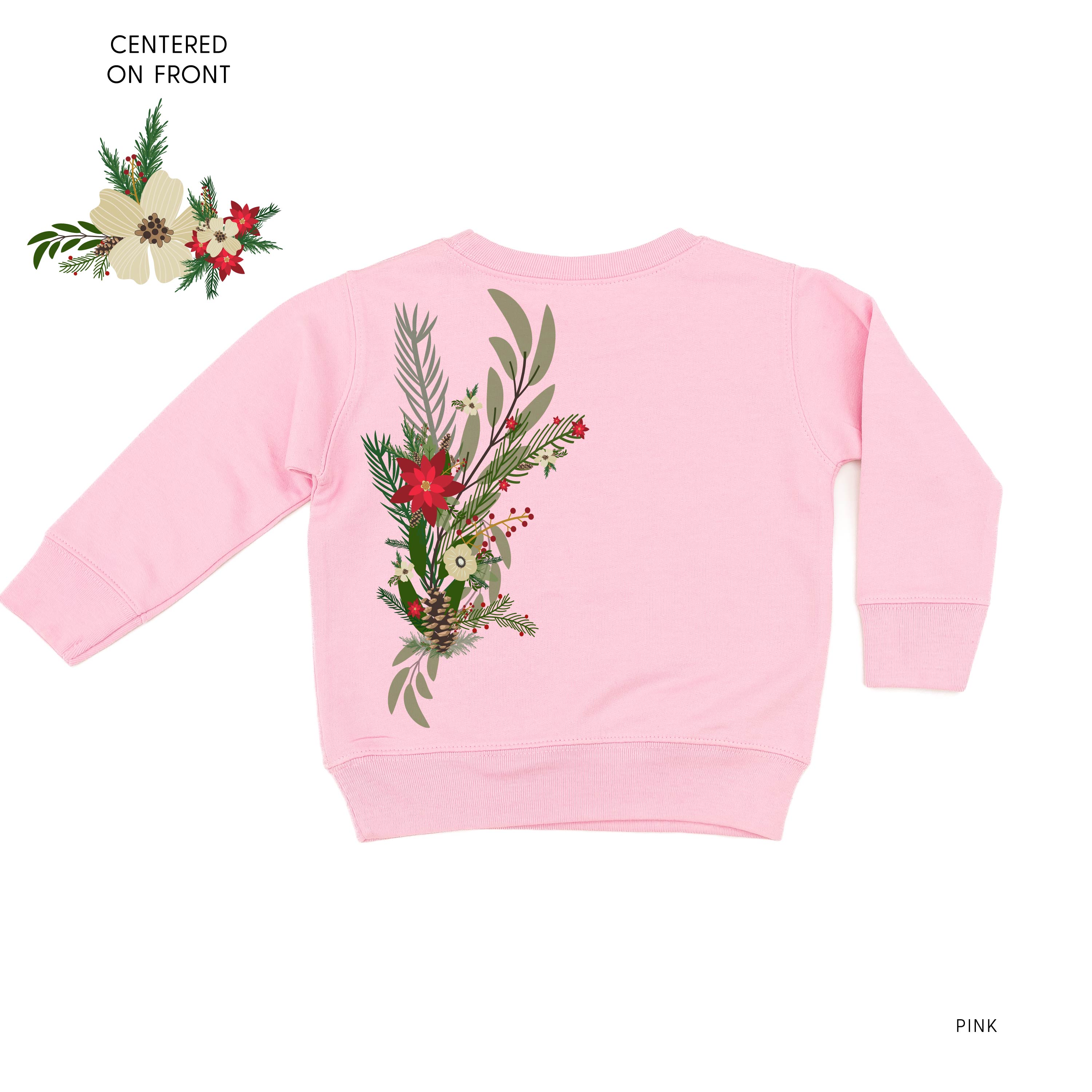 Poinsettia & Winter Flower Cascade (centered & b) - Child Sweater Little Mama Shirt Shop