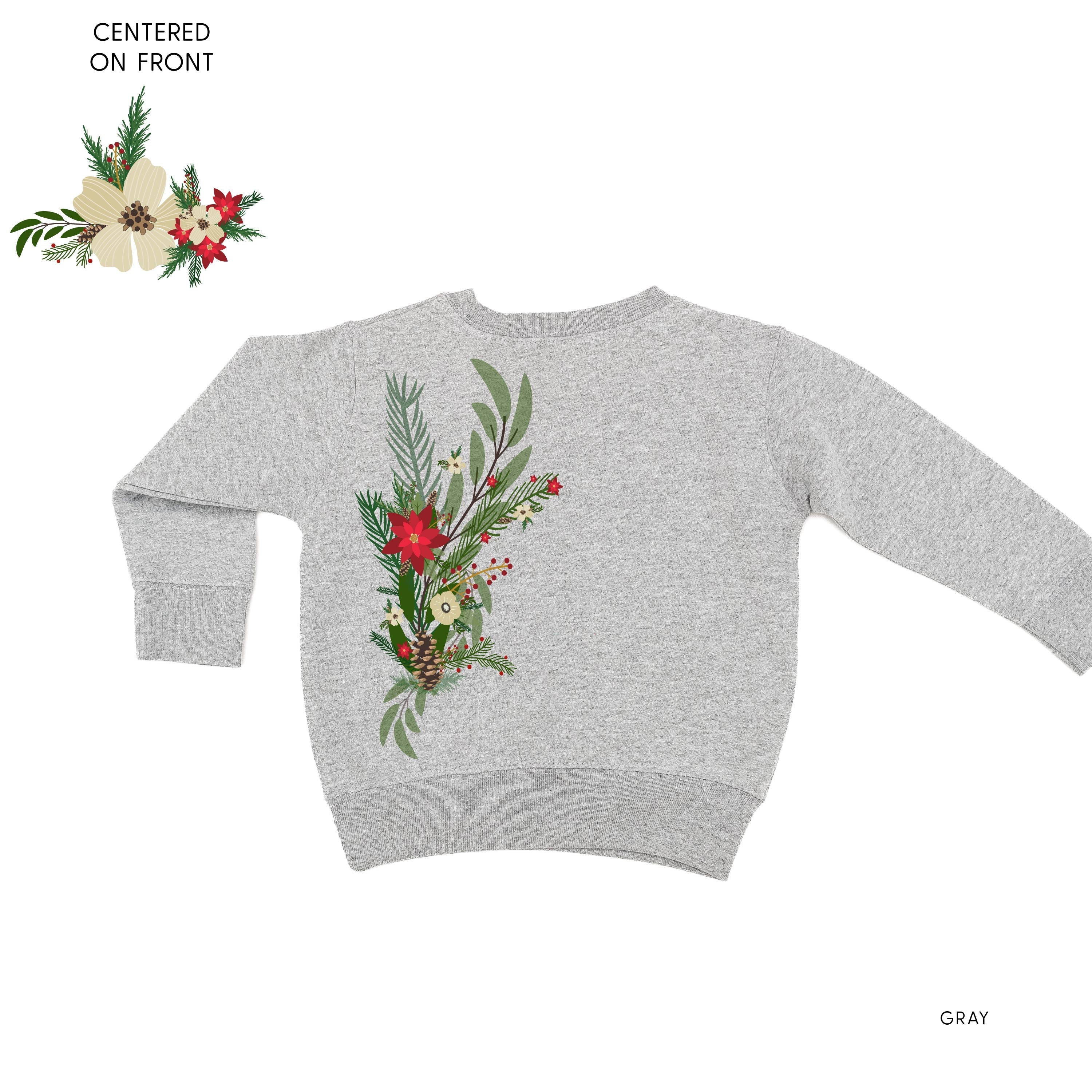 Poinsettia & Winter Flower Cascade (centered & b) - Child Sweater Little Mama Shirt Shop