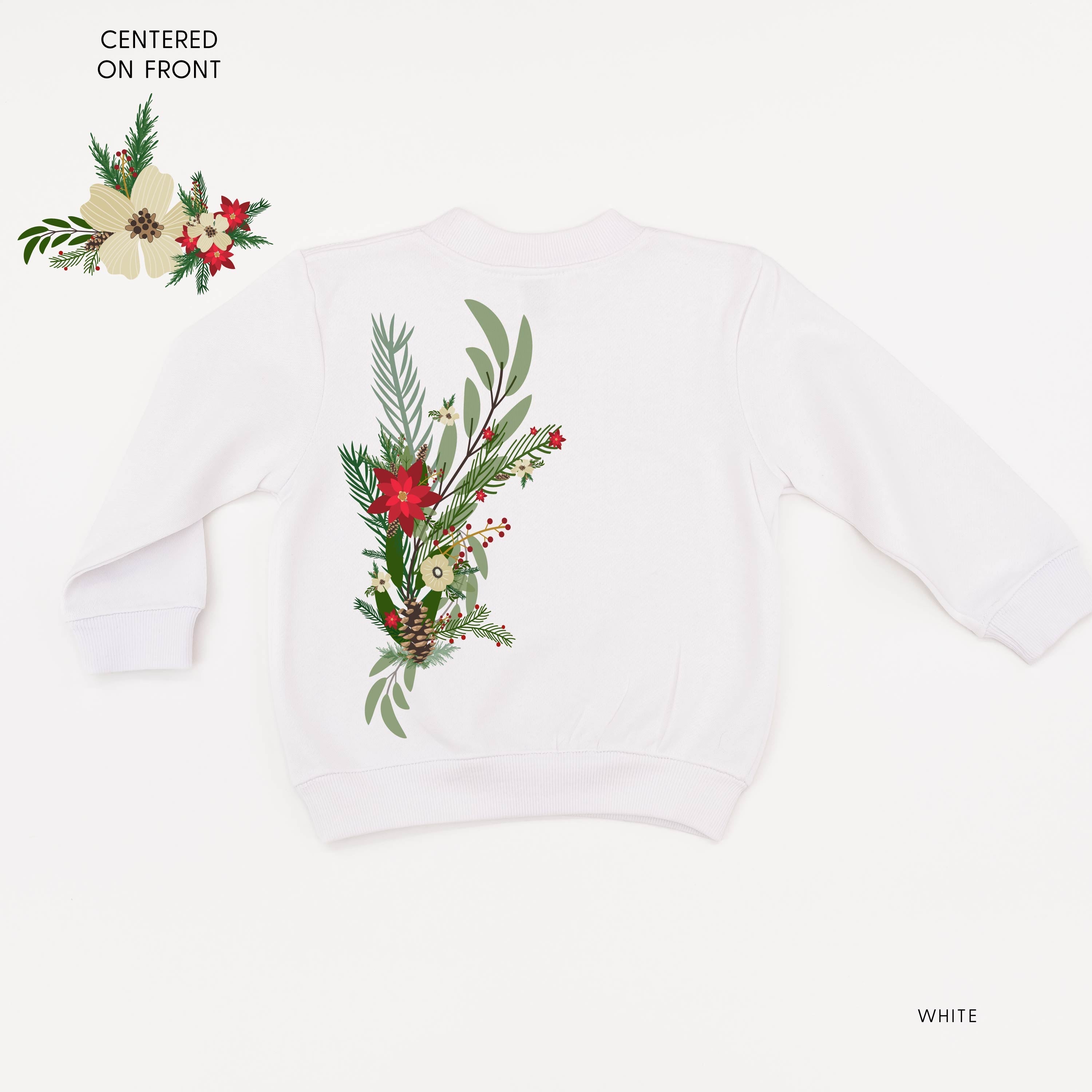 Poinsettia & Winter Flower Cascade (centered & b) - Child Sweater Little Mama Shirt Shop