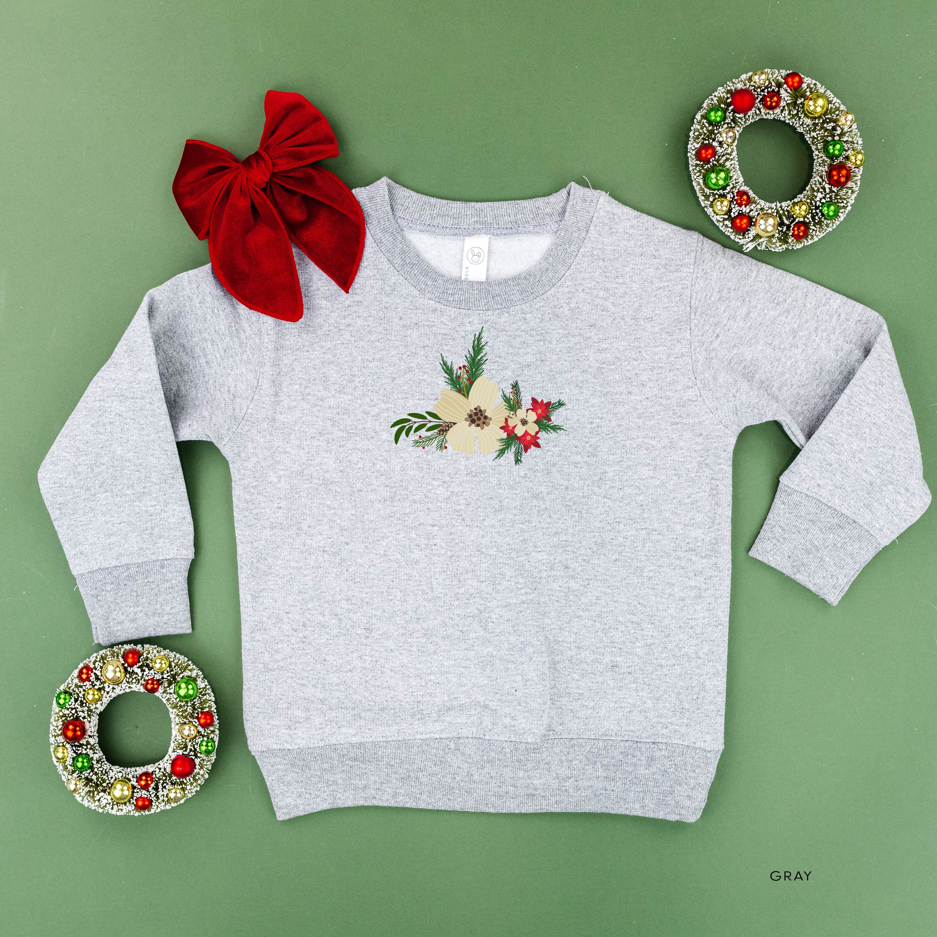 Poinsettia & Winter Flower Cascade (centered & b) - Child Sweater Little Mama Shirt Shop