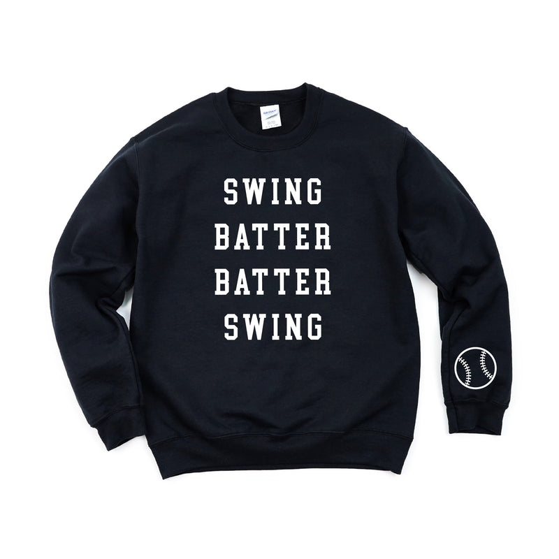 Swing Batter Batter Swing - Baseball Detail on Sleeve - BASIC FLEECE CREWNECK