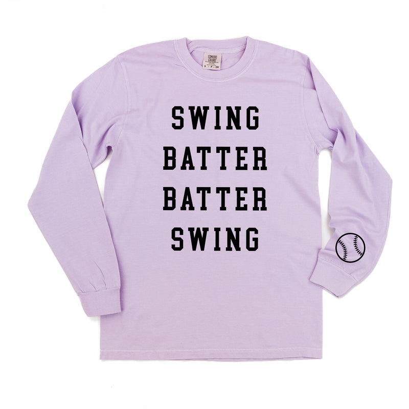 Swing Batter Batter Swing - Baseball Detail on Sleeve - LONG SLEEVE COMFORT COLORS TEE
