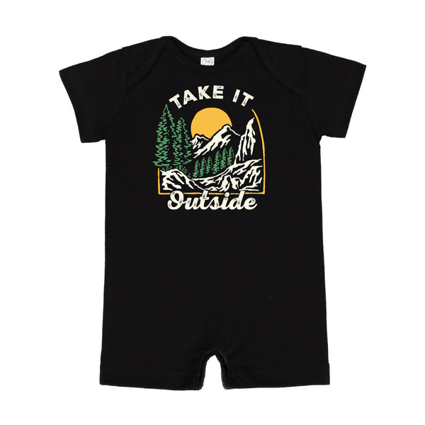 Take It Outside - Short Sleeve / Shorts - BLACK One Piece Baby Romper