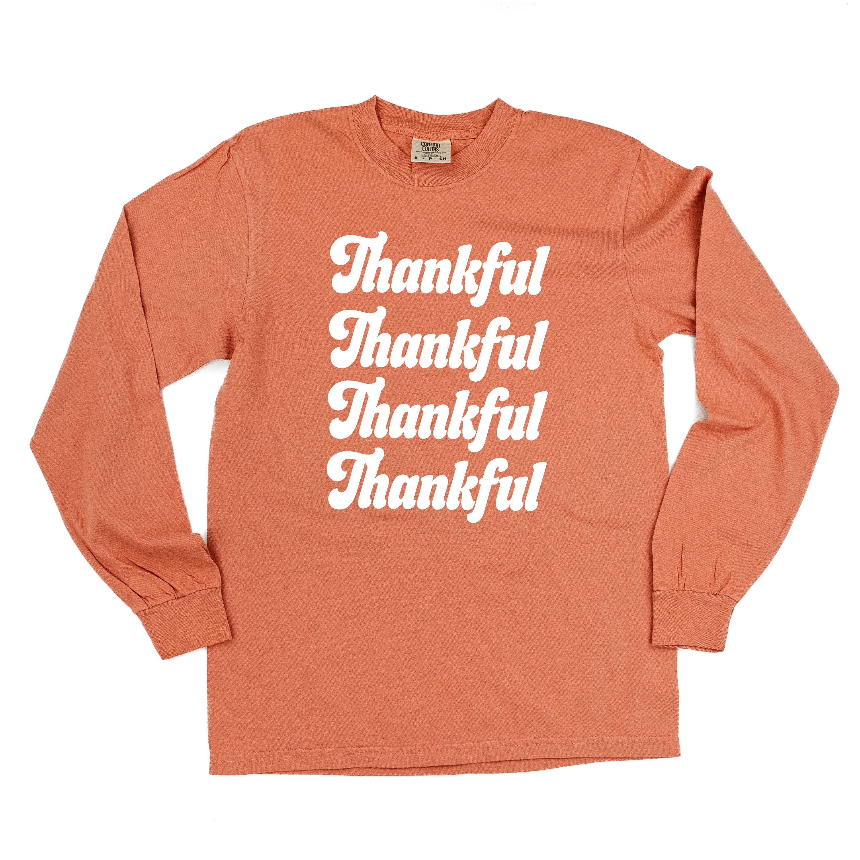 Thankful (x4) - LONG SLEEVE Comfort Colors Tee Little Mama Shirt Shop