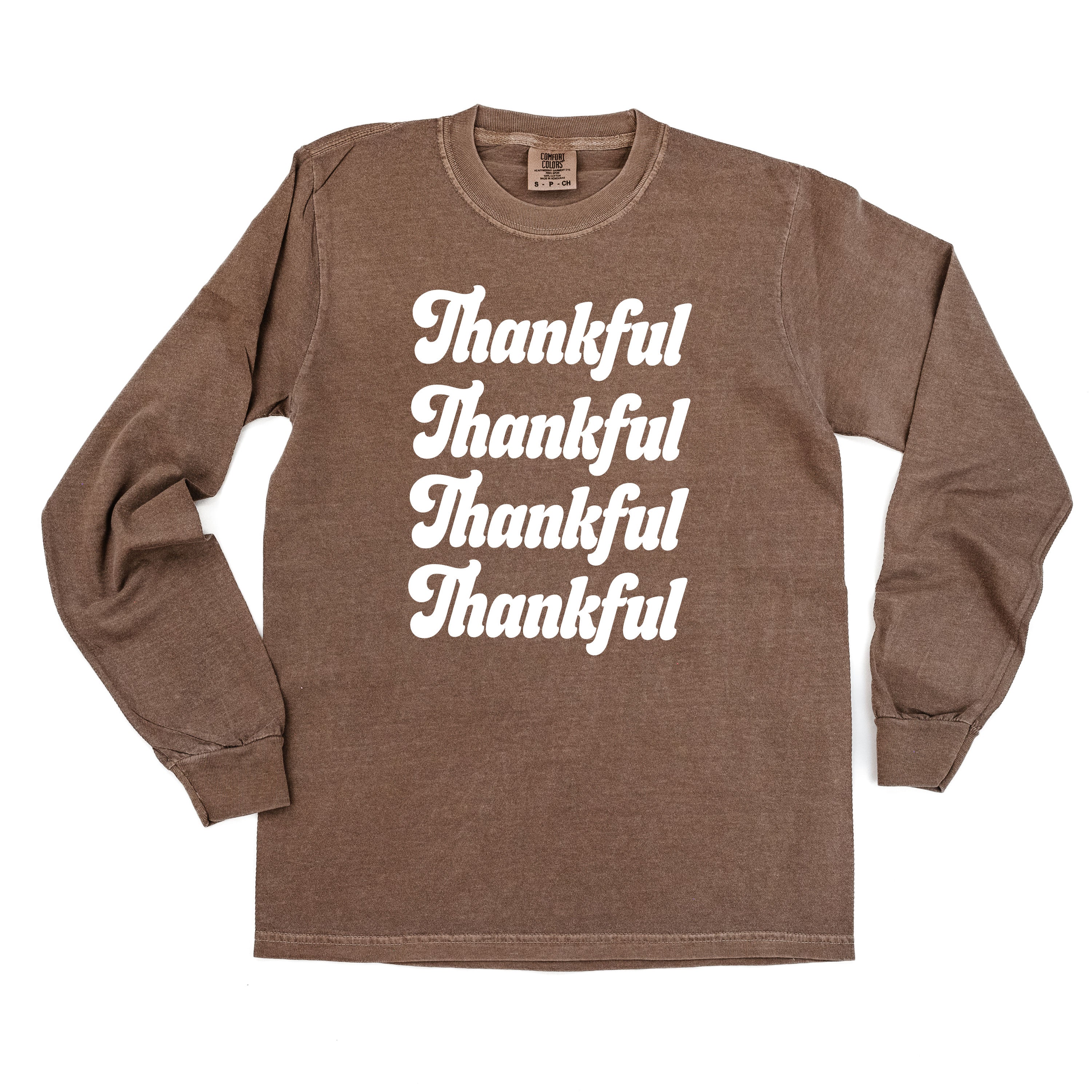 Thankful (x4) - LONG SLEEVE Comfort Colors Tee Little Mama Shirt Shop