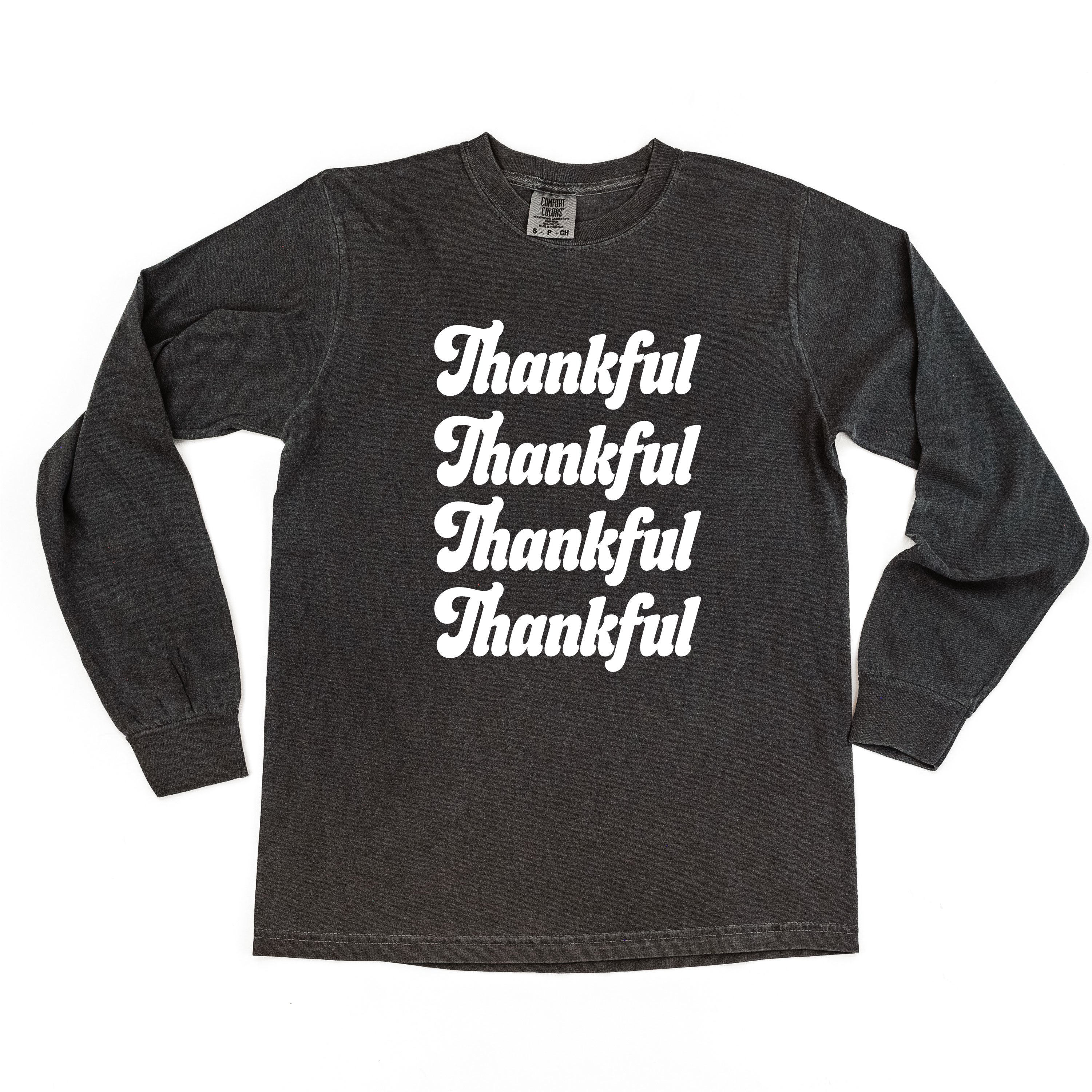 Thankful (x4) - LONG SLEEVE Comfort Colors Tee Little Mama Shirt Shop